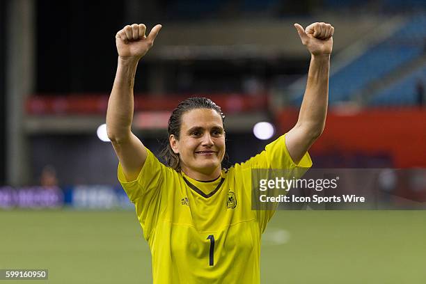 Germany goalkeeper Nadine Angerer acknowledges the crowd during the 2015 FIFA Women's World Cup Quarter final match between Germany and France at the...
