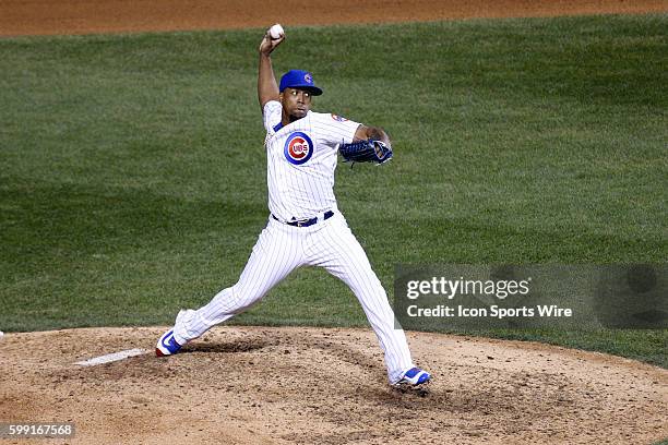 Chicago Cubs relief pitcher Pedro Strop in game 3 action of the National League Championship Series between the New York Mets and the Chicago Cubs...