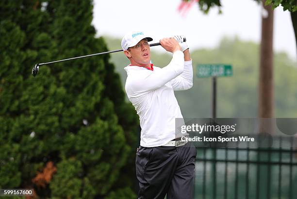 Graham DeLaet hits from the 9th tee during the final round of the Travelers Championship at TPC River Highlands in Cromwell, Connecticut.