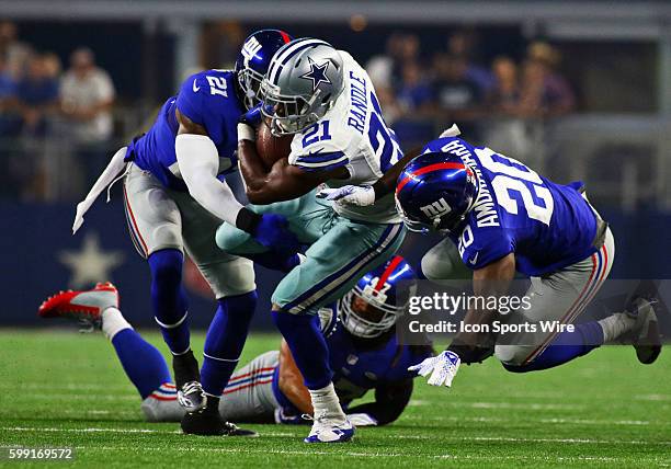 Dallas Cowboys running back Joseph Randle is tackled by New York Giants strong safety Landon Collins during a NFL regular season game between the New...