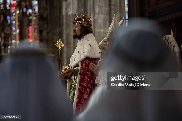 Man representing the King Charles IV takes part in a two-day re-enactment of crowning celebrations from September 2, 1347 when Charles IV was crowned...