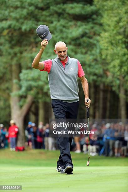 Andre Bossert of Switzerland celebrates winning the Travis Perkins Masters played on the Duke's Course at Woburn Golf Club on September 4, 2016 in...