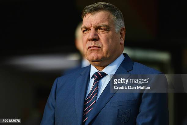 Sam Allardyce manager of England looks on prior to the 2018 FIFA World Cup Group F qualifying match between Slovakia and England at City Arena on...