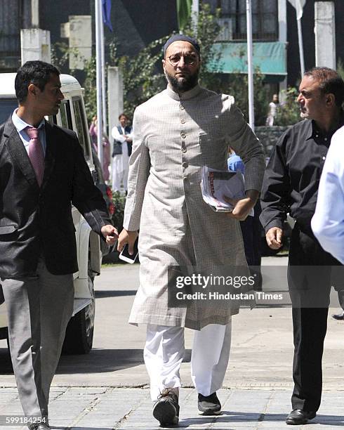 Hyderbabad MP Asaduddin Owaisi arrives for all-party delegation meeting at Sher-i-Kashmir International Conference Centre , on September 4, 2016 in...