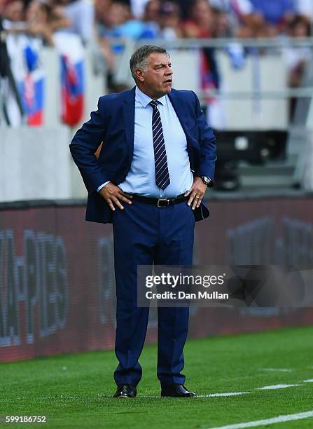 Sam Allardyce manager of England looks thoughtful during the 2018 FIFA World Cup Group F qualifying match between Slovakia and England at City Arena...