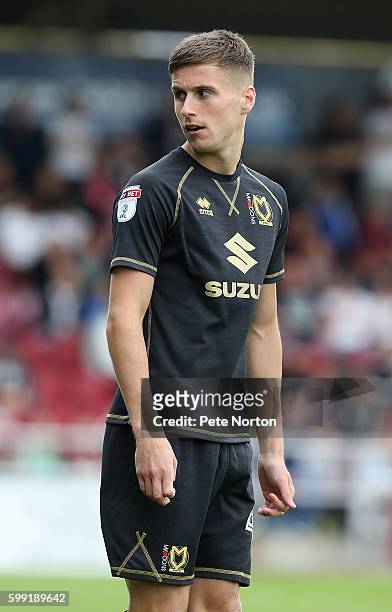 Ryan Colclough of Milton Keynes Dons in action during the Sky Bet League One match between Northampton Town and Milton Keynes Dons at Sixfields...