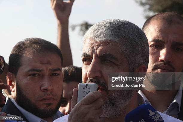 Khaled Mashal, the leader of the Islamic Palestinian organization HAMAS, grieves for his mother during her funeral on September 4 in Amman, Jordan....