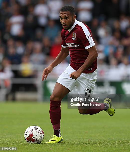 Kenji Gorre of Northampton Town in action during the Sky Bet League One match between Northampton Town and Milton Keynes Dons at Sixfields Stadium on...