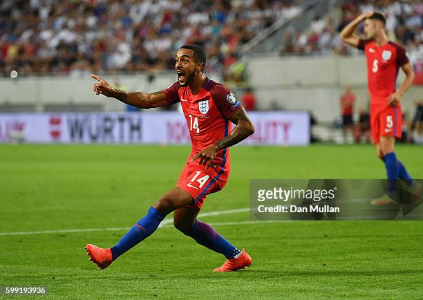 Theo Walcott of England reacts as his goal is disallowed during the 2018 FIFA World Cup Group F qualifying match between Slovakia and England at City...