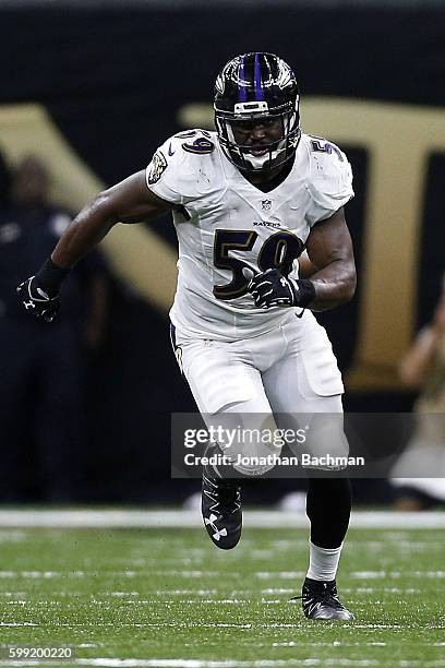 Arthur Brown of the Baltimore Ravens runs during a game at Mercedes-Benz Superdome on September 1, 2016 in New Orleans, Louisiana.