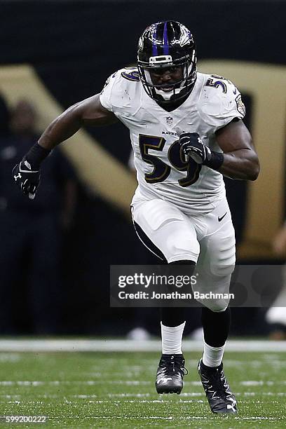Arthur Brown of the Baltimore Ravens runs during a game at Mercedes-Benz Superdome on September 1, 2016 in New Orleans, Louisiana.
