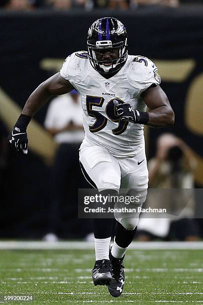 Arthur Brown of the Baltimore Ravens runs during a game at Mercedes-Benz Superdome on September 1, 2016 in New Orleans, Louisiana.