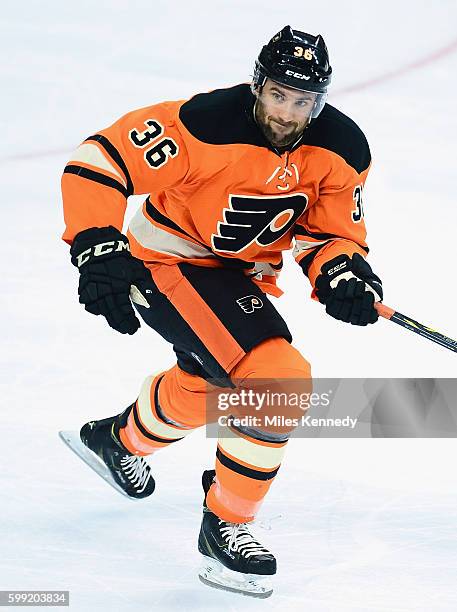 Colin McDonald of the Philadelphia Flyers plays in the game against the Nashville Predators at the Wells Fargo Center on November 27, 2015 in...