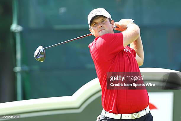 Patrick Reed hits from the 18th tee during the second round of the Travelers Championship at TPC River Highlands in Cromwell, CT.