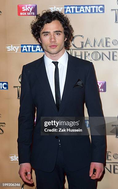 Toby Sebastian arriving at the world premiere of "Game of Thrones" Season 5 at the Tower of London.