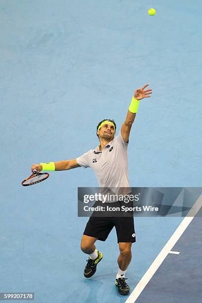 David Ferrer of Spain in action during his 3-6, 6-2, 6-4 win against Benjamin Becker of Germany in the semifinal match of ATP World Tour 250...