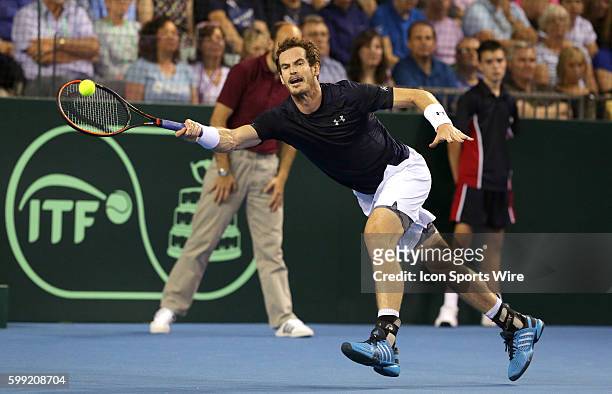 Glasgow, UK.: Andy Murray in action here, defeats Thanasi Kokkinakis 6-3 6-0 6-3 during day 1 play of the Davis Cup semi-finals match between Great...
