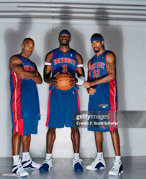 Members of the Detroit Pistons Chauncey Billups, Ben Wallace and Richard Hamilton are photographed for ESPN - The Magazine in 2004. PUBLISHED IMAGE.