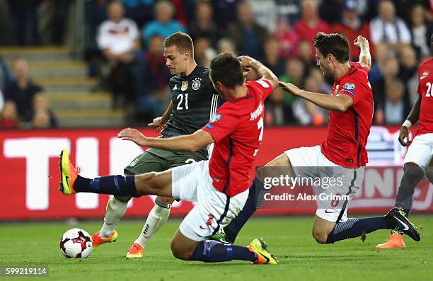 Joshua Kimmich of Germany scores his team's second goal during the 2018 FIFA World Cup Qualifier Group C match between Norway and Germany at Ullevaal...