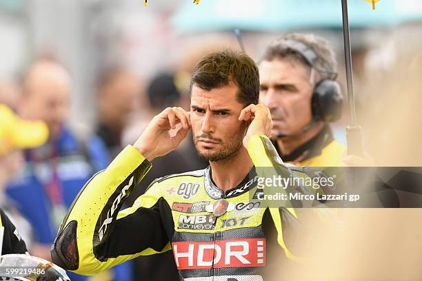 Simone Corsi of Italy and Speed Up Racing prepares to start on the grid during the Moto2 race during the MotoGp Of Great Britain - Race at...