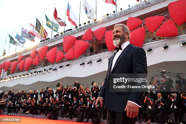 Mel Gibson attends the premiere of 'Hacksaw Ridge' during the 73rd Venice Film Festival at Sala Grande on September 4, 2016 in Venice, Italy.