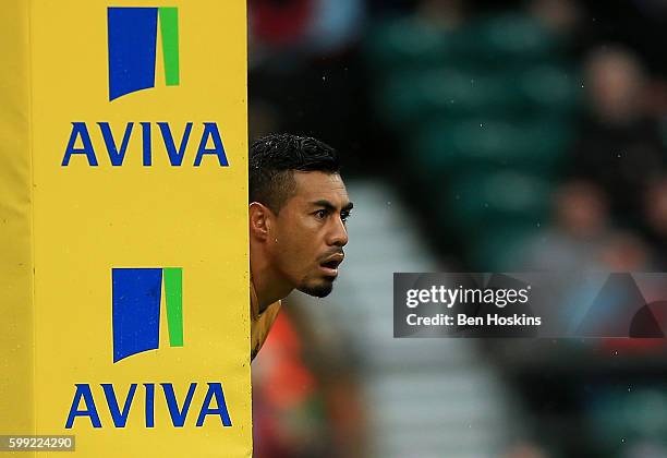 Tusi Pisi of Bristol looks on during the Aviva Premiership match between Harlequins and Bristol at Twickenham Stadium on September 3, 2016 in London,...