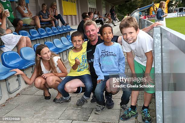 Martin Gruber and fans during the charity football game 'Kick for Kids' to benefit 'Die Seilschaft - zusammen sind wir stark e.V.' at the Prof. Ernst...