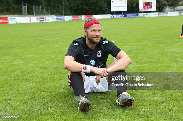 Sebastian Stroebel in soccer jersey during the charity football game 'Kick for Kids' to benefit 'Die Seilschaft - zusammen sind wir stark e.V.' at...