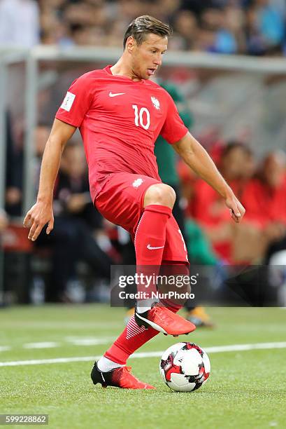 Grzegorz Krychowiak , during the World Cup 2018 football qualification match between Kazakhstan and Poland in Astana, Kazakistan on September 4, 2016.