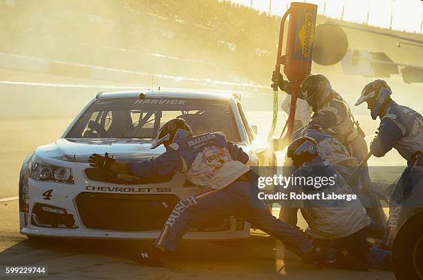 Kevin Harvick, driver of the Busch Chevrolet, pits during the NASCAR Sprint Cup Series Bojangles' Southern 500 at Darlington Raceway on September 4,...