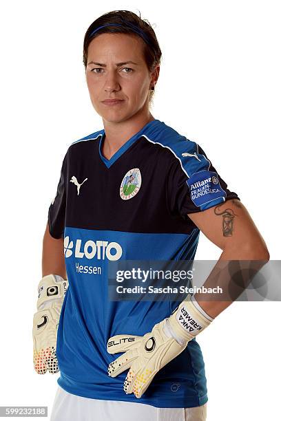 Anne-Kathrine Kremer of 1. FFC Frankfurt poses during the Allianz Women's Bundesliga Club Tour on September 2, 2016 in Frankfurt, Germany.