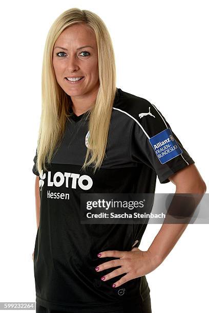 Mandy Islacker of 1. FFC Frankfurt poses during the Allianz Women's Bundesliga Club Tour on September 2, 2016 in Frankfurt, Germany.