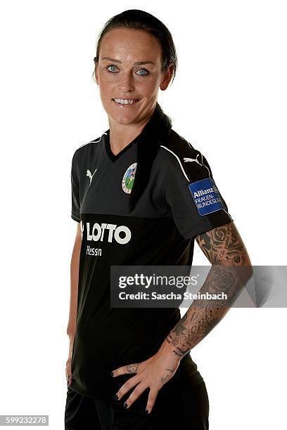 Peggy Nietgen of 1. FFC Frankfurt poses during the Allianz Women's Bundesliga Club Tour on September 2, 2016 in Frankfurt, Germany.