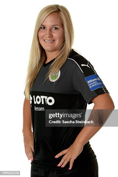 Laura Stoerzel of 1. FFC Frankfurt poses during the Allianz Women's Bundesliga Club Tour on September 2, 2016 in Frankfurt, Germany.