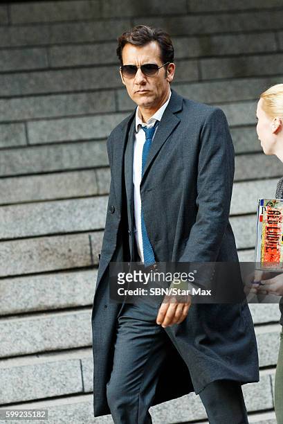 Actor Clive Owen is seen on September 4, 2016 on the set of "Anon" in New York City.