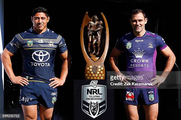 Jason Taumololo of the Cowboys and Cameron Smith of the Storm pose during the 2016 NRL Finals series launch at Allianz Stadium on September 5, 2016...