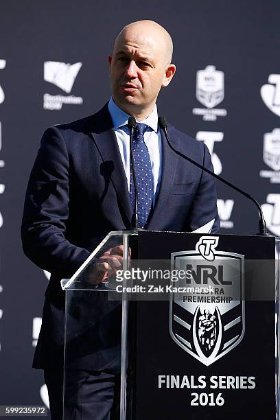 Todd Greenberg speaks during the 2016 NRL Finals series launch at Allianz Stadium on September 5, 2016 in Sydney, Australia.