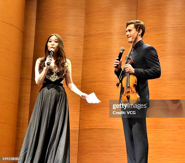 British violinist Charlie Siem performs onstage in his national tour on September 3, 2016 in Nanjing, Jiangsu Province of China.