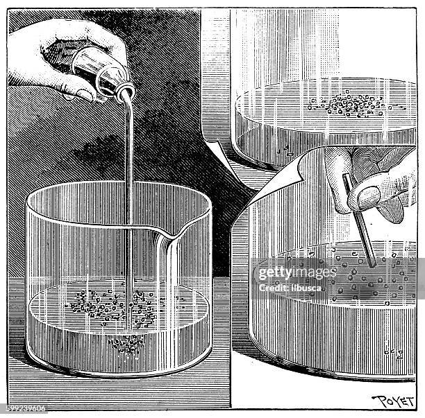 antique illustration of chemistry experiment - mercury metal stock illustrations