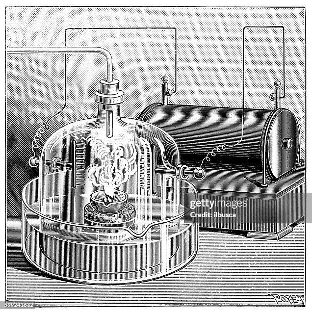 antique illustration of chemistry experiment - electrolysis stock illustrations