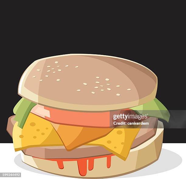 delicious burger - cheddar cheese sauce stock illustrations