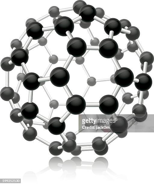 stockillustraties, clipart, cartoons en iconen met fullerene molecule, buckyball c60 - nanodeeltje