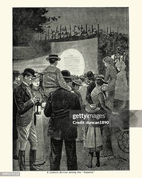 victorian magic laternenschau, 1894 - diaprojektor stock-grafiken, -clipart, -cartoons und -symbole