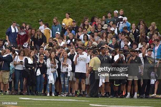 Wake Forest freshman students wait to run across the field prior to the game between the Tulane Green Wave and the Wake Forest Demon Deacons at BB&T...