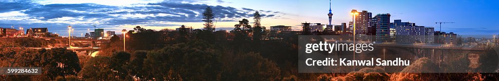 Panoramic view of Auckland CBD from Eden Terrace to Grafton Bridge