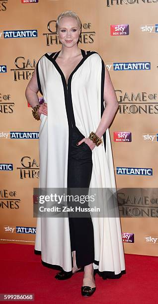 Gwendoline Christie arriving at the world premiere of "Game of Thrones" Season 5 at the Tower of London.