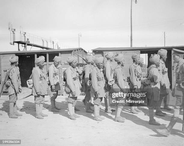 Soldiers from the 3rd Lahore Indian Division seen here at the railway station at Orleans, France. Circa October 1914, prior to them going up to the...