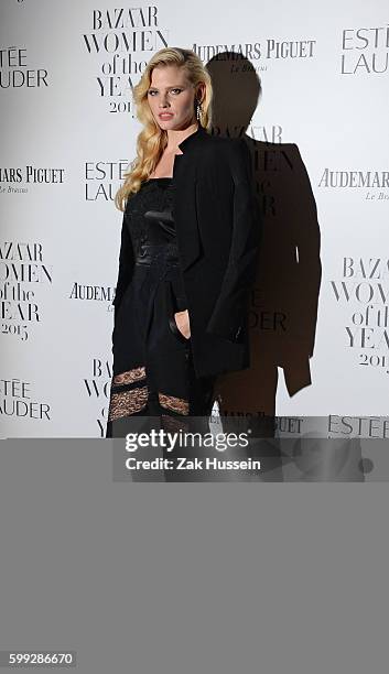 Lara Stone arriving at the Harper's Bazaar Women of the Year Awards at Claridges in London.