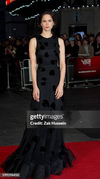 Katherine Waterston arriving at the gala screening of Steve Jobs on the closing night of the BFI London Film Festival