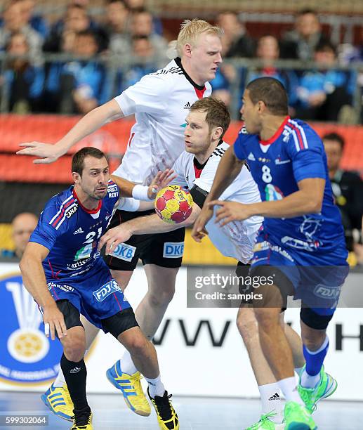 Michael Gouigou , Patrick Wiencek , Steffen Weinhold , Daniel NARCISSE Handball Männer Weltmeisterschaft : Frankreich - Deutschland mens handball...